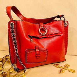 Vintage BCBG Red Leather Hobo Bag/Shoulder Bag/Crossbody Bag